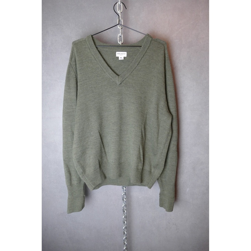 Spier & Mackay Mens XL Olive Green 100% Merino Wool V-Neck Fine Knit‎ Sweater